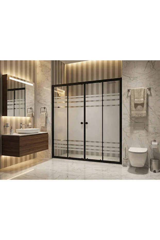 Duşakabin Ön Cephe Siyah Profil Desenli Cam